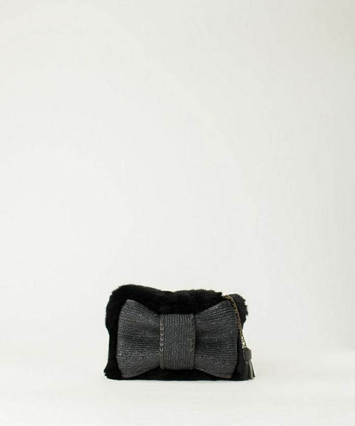 ebagosリボンポシェット カーフレザー×レッキスファー BLACK×BLACK 
