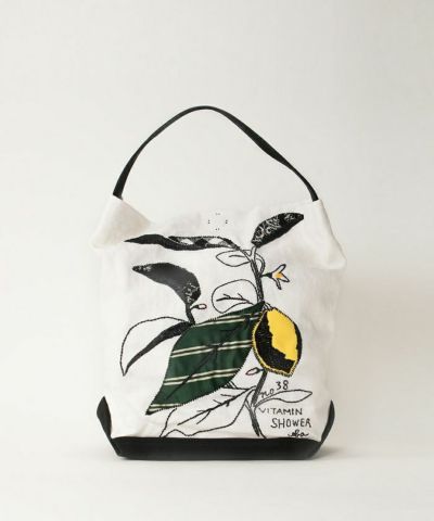 ebagosワンショルダーレモン刺繍布バッグ WHITE エバゴス