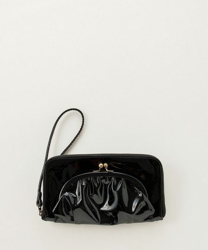 ebagos エバゴス エナメル 口金ファスナー長財布 BLACK | マドリガル 