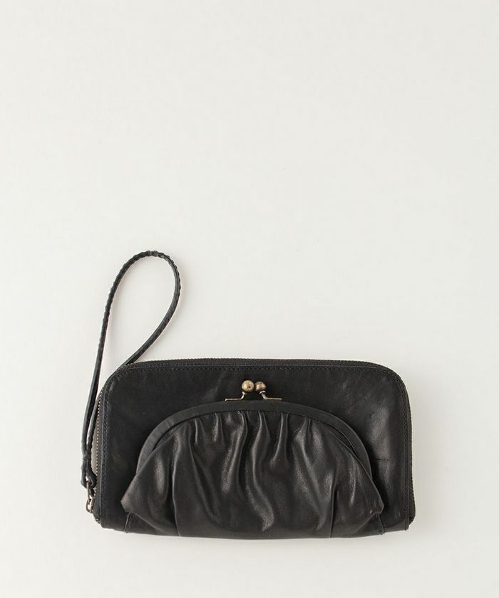 ebagos エバゴス シープレザー 口金ファスナー長財布 BLACK  