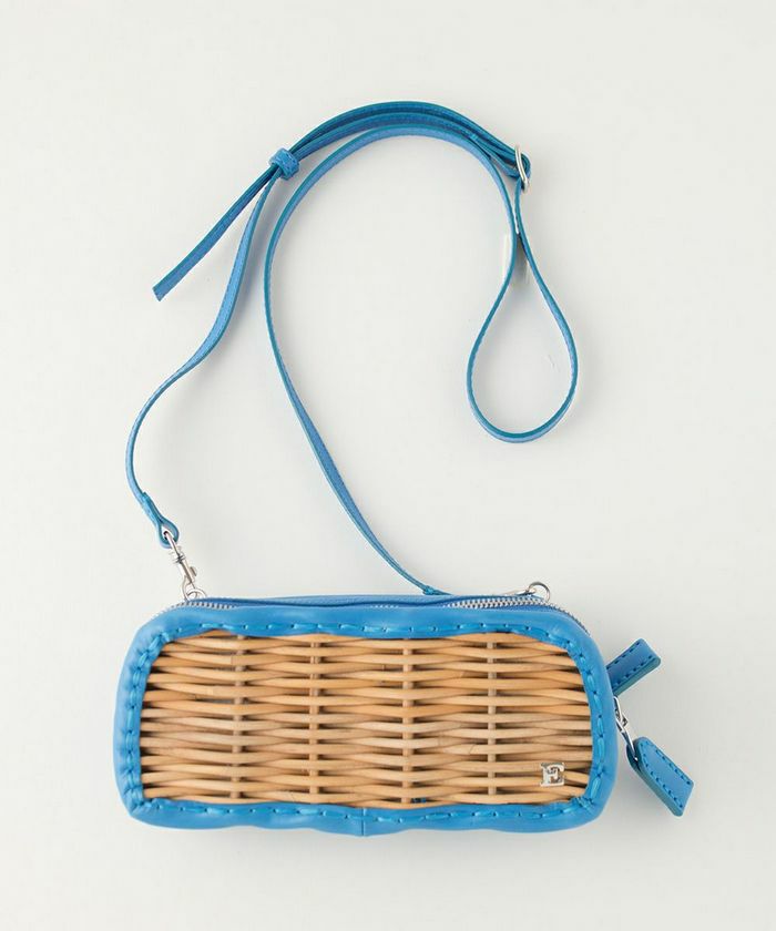 ebagos エバゴス カーフ ショルダーベルト付き籐付き長財布 BLACK  