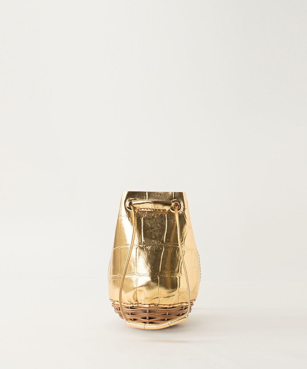 ebagos かご付き・きんちゃく ワニ型押し （タンブラー） GOLDエバゴス 