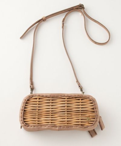 ebagos エバゴス 牛革ソフトショルダーベルト付き籐付き長財布 BLACK