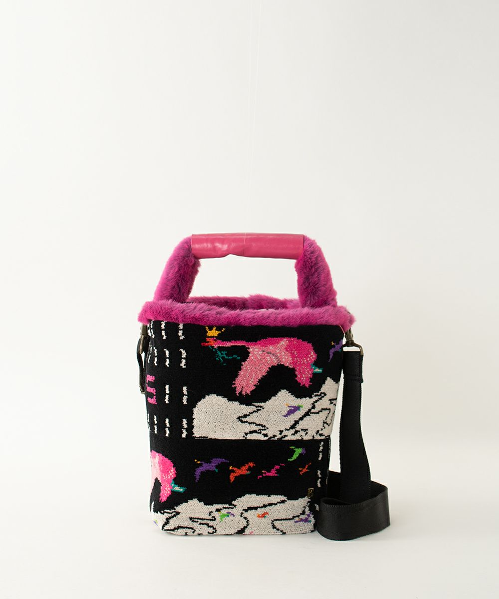 ebagos エバゴスシェニール・ソフトバケツ BLACK×PINKエバゴス 